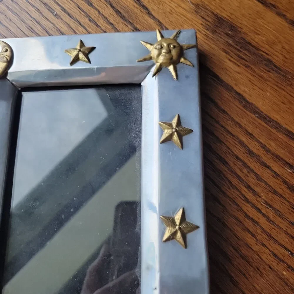 Vtg 90s celestial photo frame 4x6 in pewter and gold RARE READ Y2k Moon Sun Star